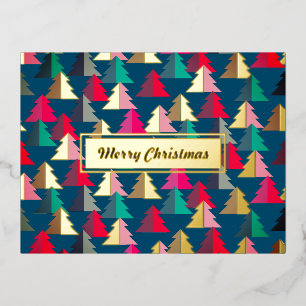Merry Chirstmas Pine Teal. Personalised. Foil Holiday Postcard