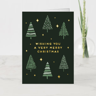 Merry Chirstmas Trees with Stars Foil Greeting Card