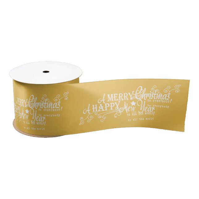 Merry Chistmas Happy New Year Christmas Ribbon Satin Ribbon (Spool)