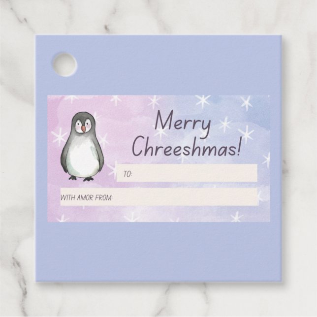 Merry Chreeshmas Penguin  Favour Tags (Front)