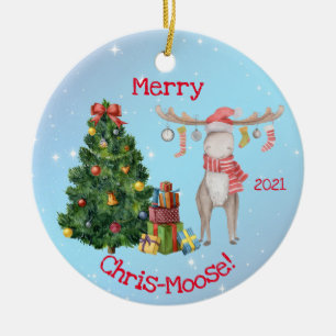 Merry Chris-Moose and Polar Bear Christmas Ceramic Ornament