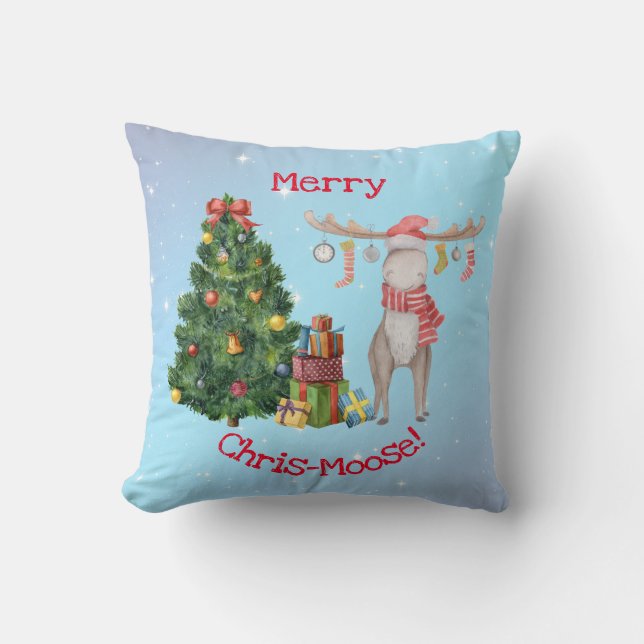 Merry Chris-Moose and Polar Bear Happy New Year Cushion (Front)