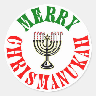 Merry Chrismanukah- Christmas Chanukah Menorah Classic Round Sticker