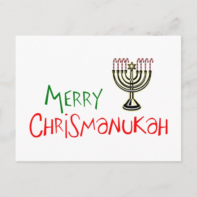 Merry Chrismanukah- Christmas Chanukah Menorah Holiday Postcard (Front)