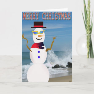 merry chrismas on the beach snowman holiday card