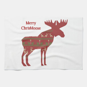 Merry ChrisMoose Funny Christmas Moose Animal Art Tea Towel
