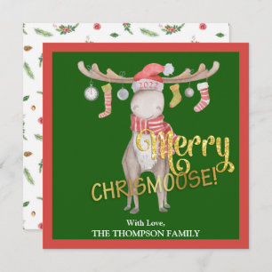 Merry ChrisMoose Watercolor Christmas Card