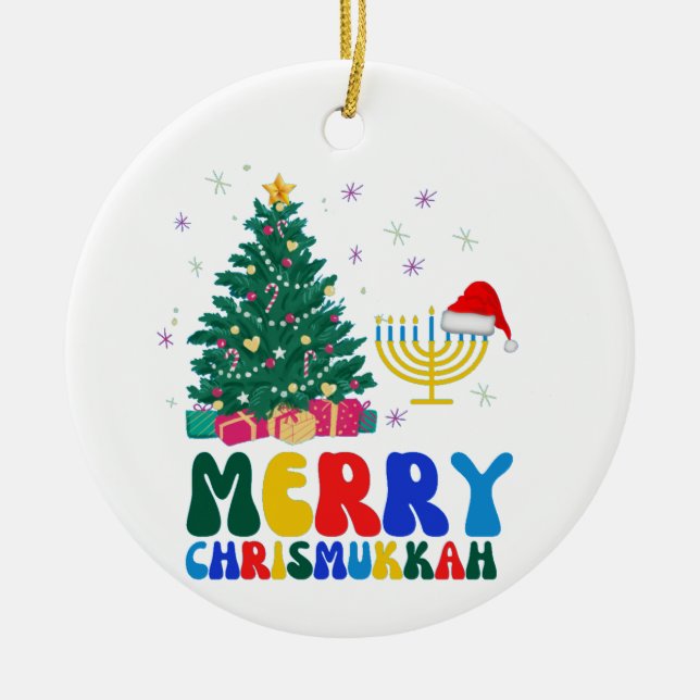 Merry Chrismukkah Ceramic Ornament (Front)