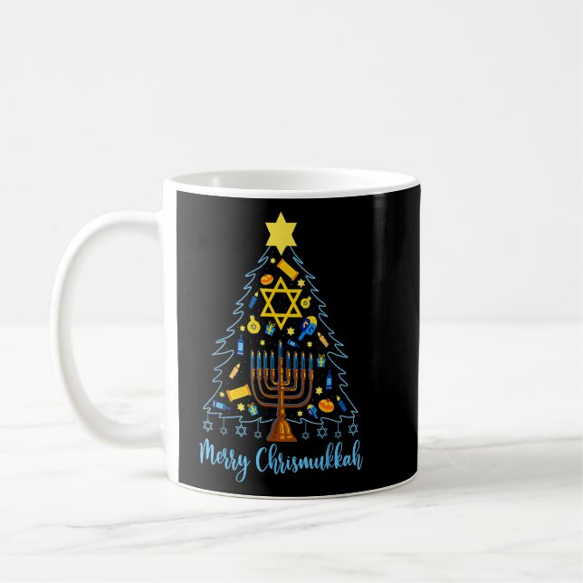 Merry Chrismukkah Christmas Tree Jewish Happy Hanu Coffee Mug (Left)