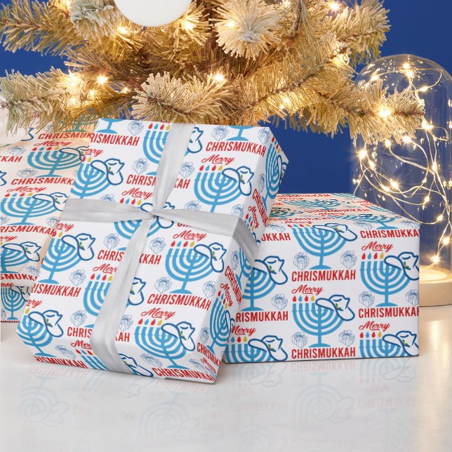 Merry Chrismukkah Cowboy Hat and Menorah  Wrapping Paper (Holidays)