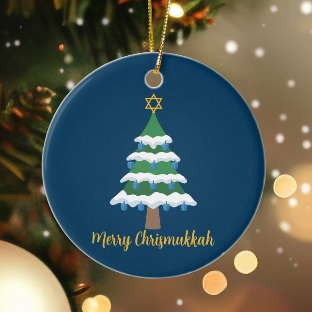 Merry Chrismukkah Cute Hanukkah Christmas Ceramic Ornament (Creator Uploaded)