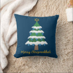 Merry Chrismukkah Cute Hanukkah Christmas Cushion<br><div class="desc">This cute Merry Chrismukkah throw pillow gift features a green Christmas tree decorated with blue dreidel ornaments and a gold Jewish Star of David at the top for Hanukkah to combine the 2 holidays for a family that celebrates both.</div>