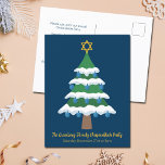 Merry Chrismukkah Cute Hanukkah Christmas Party Invitation Postcard<br><div class="desc">This cute Merry Chrismukkah party postcard invitation features a green Christmas tree decorated with blue dreidel ornaments and a gold Jewish Star of David at the top for Hanukkah to combine the 2 holidays for a family that celebrates both.</div>