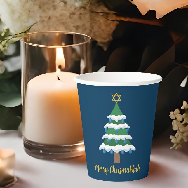 Merry Chrismukkah Cute Hanukkah Christmas Party Paper Cups (Creator Uploaded)