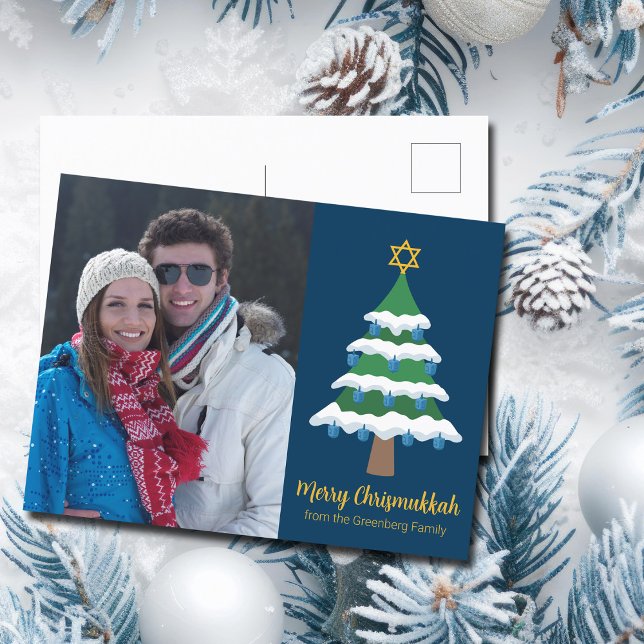 Merry Chrismukkah Cute Hanukkah Christmas Photo Holiday Postcard (Creator Uploaded)