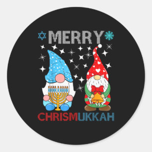 Merry Chrismukkah Funny Gnomes Christmas And Hanuk Classic Round Sticker