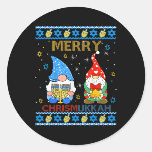 Merry Chrismukkah Funny Gnomes Christmas And Hanuk Classic Round Sticker