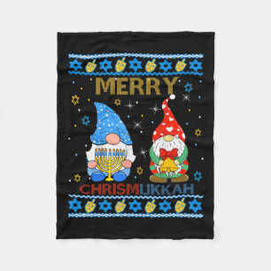 Merry Chrismukkah Funny Gnomes Christmas And Hanuk Fleece Blanket
