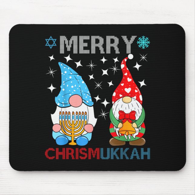 Merry Chrismukkah Funny Gnomes Christmas And Hanuk Mouse Pad (Front)