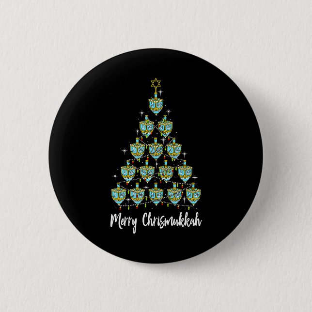 Merry Chrismukkah Hanukkah Dreidel Christmas Tree 6 Cm Round Badge (Front)