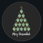 Merry Chrismukkah Hanukkah Dreidel Christmas Tree Classic Round Sticker<br><div class="desc">Merry Chrismukkah Hanukkah Dreidel Christmas Tree</div>