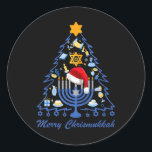 Merry Chrismukkah Hanukkah Jewish Hanukkah Tree Classic Round Sticker<br><div class="desc">Merry Chrismukkah Hanukkah Jewish Hanukkah Tree</div>