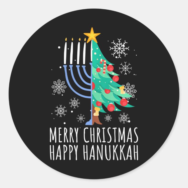 Merry Chrismukkah Happy Christmas Hanukkah Classic Round Sticker (Front)