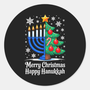 Merry Chrismukkah Happy Christmas Hanukkah Matchin Classic Round Sticker