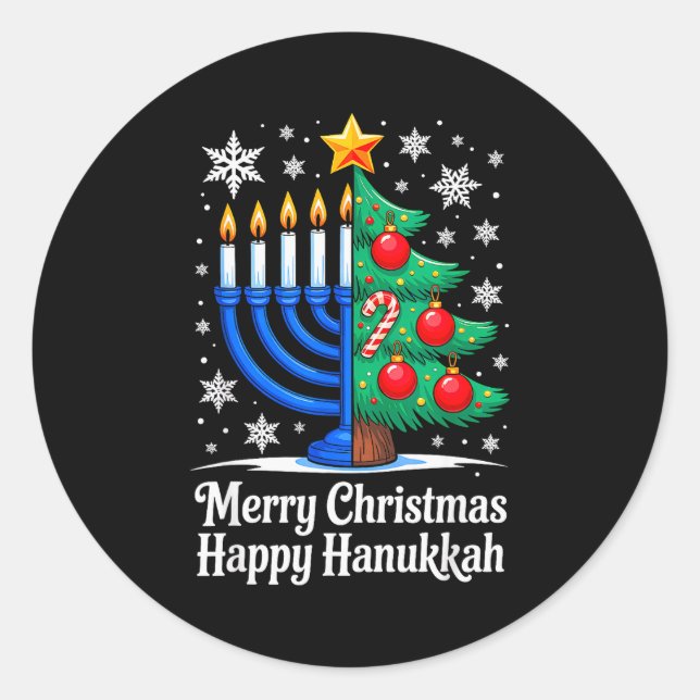 Merry Chrismukkah Happy Christmas Hanukkah Matchin Classic Round Sticker (Front)