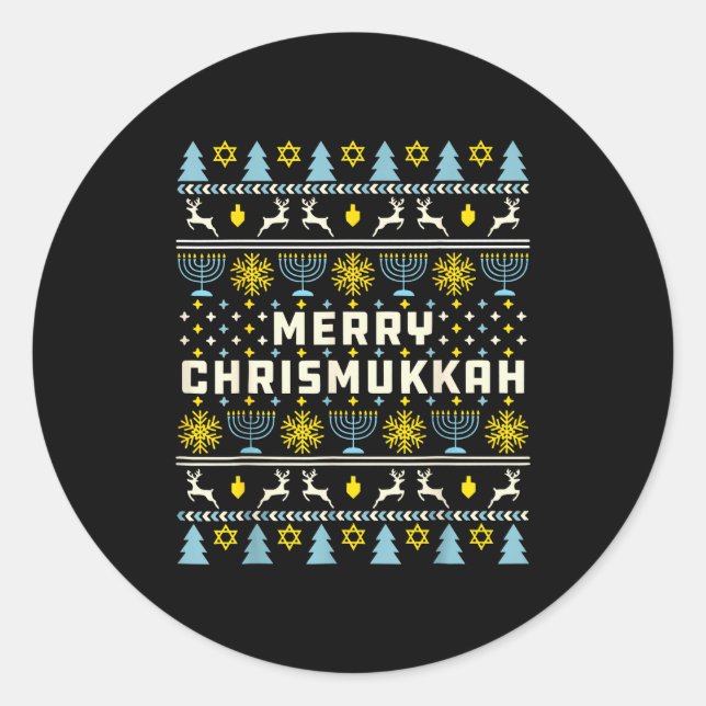 Merry Chrismukkah Happy Hanukkah Jew Ugly Christma Classic Round Sticker (Front)