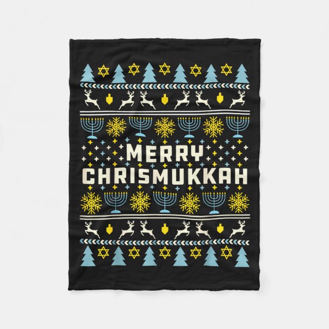 Merry Chrismukkah Happy Hanukkah Jew Ugly Christma Fleece Blanket (Front)