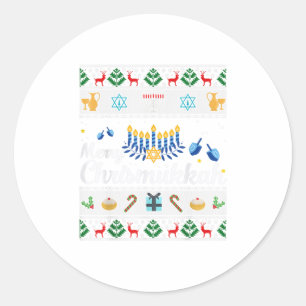 Merry Chrismukkah Happy Hanukkah plus M Classic Round Sticker