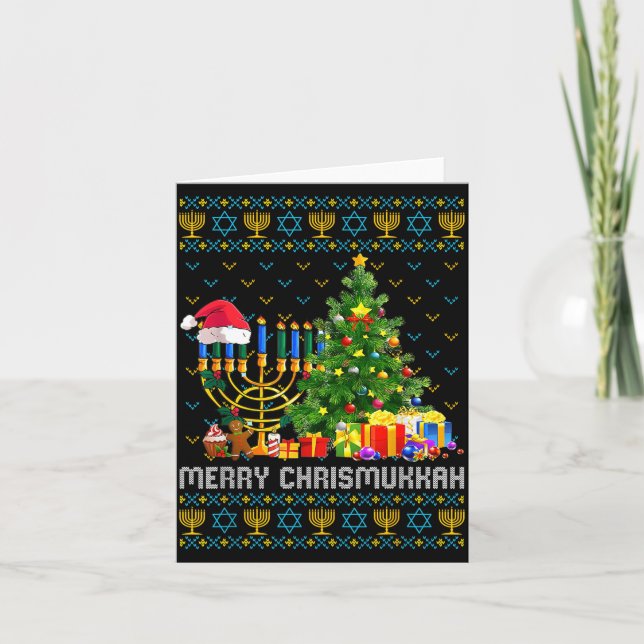 Merry Chrismukkah Happy Hanukkah Ugly Sweater Fami Card (Front)