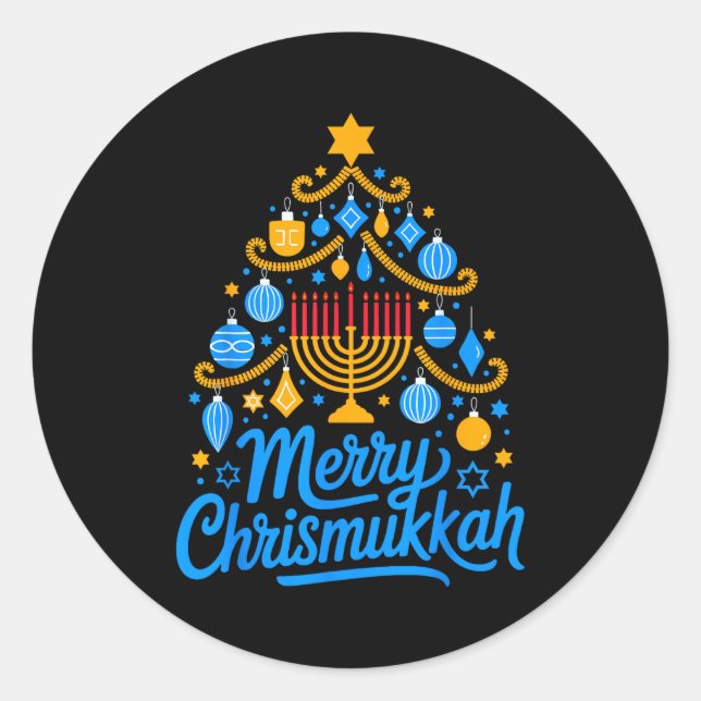 Merry Chrismukkah Holiday Hanukkah Family Matching Classic Round Sticker (Front)