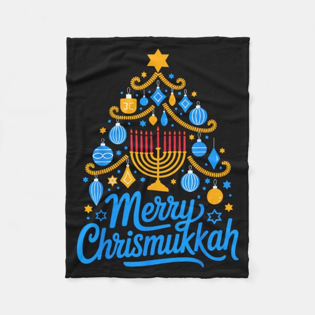 Merry Chrismukkah Holiday Hanukkah Family Matching Fleece Blanket (Front)