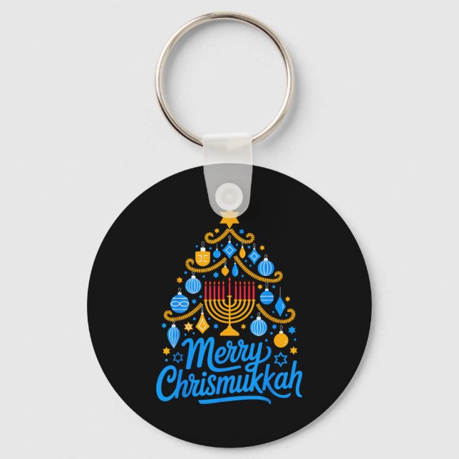 Merry Chrismukkah Holiday Hanukkah Family Matching Key Ring (Front)