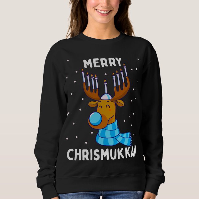 Merry Chrismukkah Jewish Christmas Hanukkah Reinde Sweatshirt (Front)