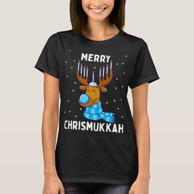 Merry Chrismukkah Jewish Christmas Hanukkah Reinde T-Shirt (Front)