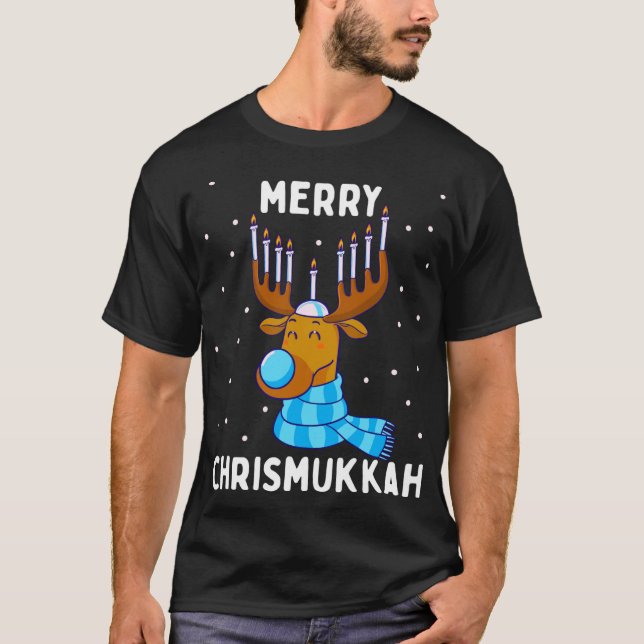 Merry Chrismukkah Jewish Christmas Hanukkah Reinde T-Shirt (Front)