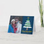 Merry Chrismukkah Jewish Family Christmas Photo Holiday Card<br><div class="desc">This cute Merry Chrismukkah family photo card features a green Christmas tree decorated with blue dreidel ornaments and a gold Jewish Star of David at the top for Hanukkah to combine the 2 holidays for a family that celebrates both.</div>