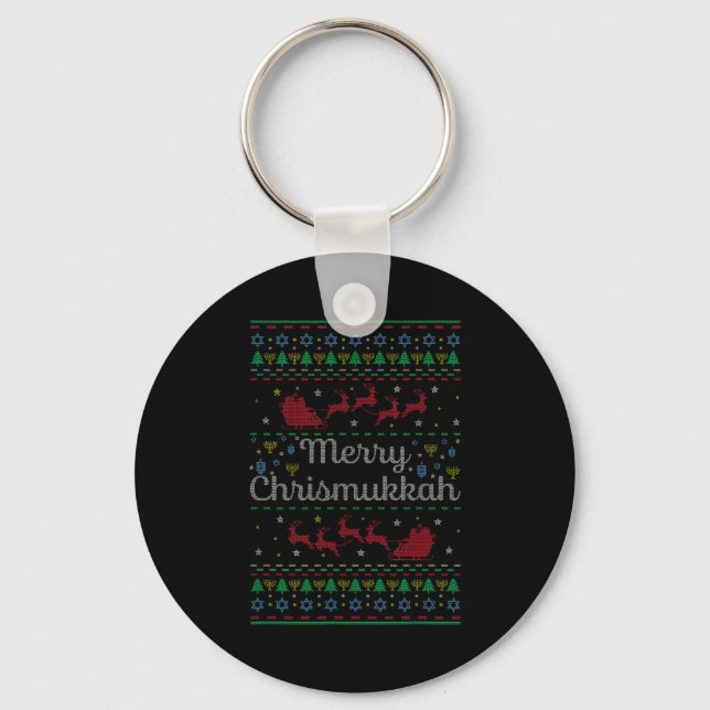 Merry Chrismukkah Jewish Hanukkah Ugly Christmas S Key Ring (Front)