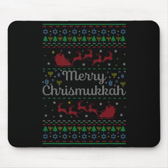 Merry Chrismukkah Jewish Hanukkah Ugly Christmas S Mouse Pad (Front)
