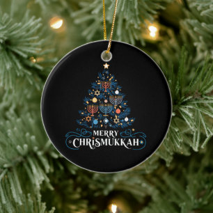 Merry Chrismukkah Jewish Holiday Hanukkah Ceramic Ornament