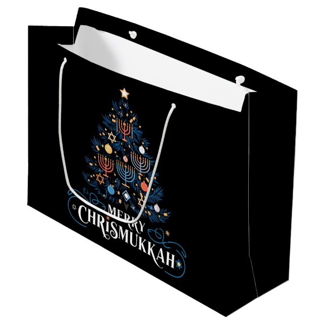 Merry Chrismukkah Jewish Holiday Hanukkah Large Gift Bag (Front Angled)