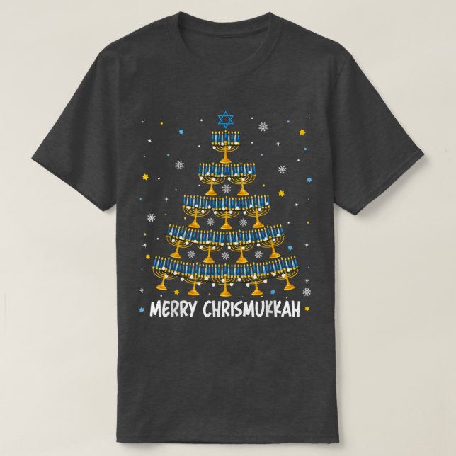 Merry Chrismukkah Menorah Christmas Tree Hanukkah  T-Shirt (Design Front)