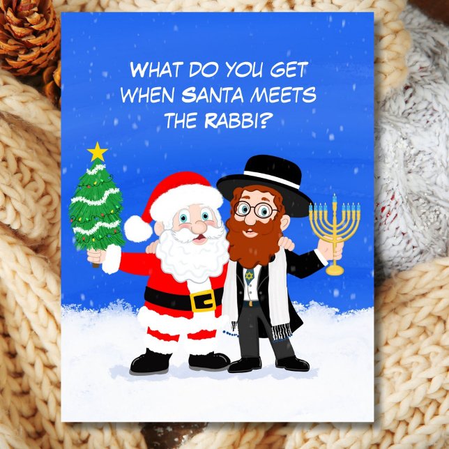Merry Chrismukkah Santa Meets the Rabbi Funny Postcard (Creator Uploaded)