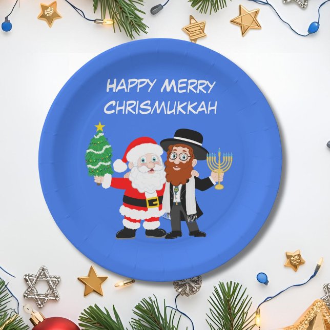 Merry Chrismukkah Santa Meets the Rabbi Party  Paper Plate (Creator Uploaded)