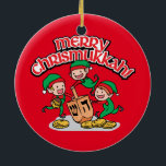 Merry Chrismukkah with Elves and Dreidels Ceramic Ornament<br><div class="desc">It's a true Chrismukkah for 2019! Christmas and Hanukkah fall over the same week! Add these fun interfaith (Hanukkah and Christmas) ornaments to your Chrismukkah celebrations this year. If you celebrate the holidays together, these are a nice touch. This is our design and you won't find it anywhere other than...</div>