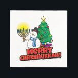 Merry Chrismukkah with Snowman and Menorah Napkin<br><div class="desc">Add our fun,  Snowman,  Menorah and Christmas tree designs to your Chrismukkah party this year.</div>