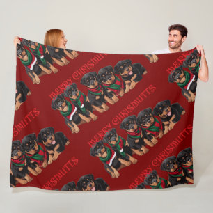 Merry Chrismutts Christmas Holiday Puppies Festive Fleece Blanket